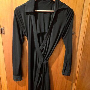 Calvin Klein Black Wrap Dress Long Sleeve Collared Size 4